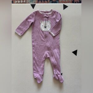 Carter’s|Baby girl waffle knit long sleeve footsie pajamas in lilac & bear print